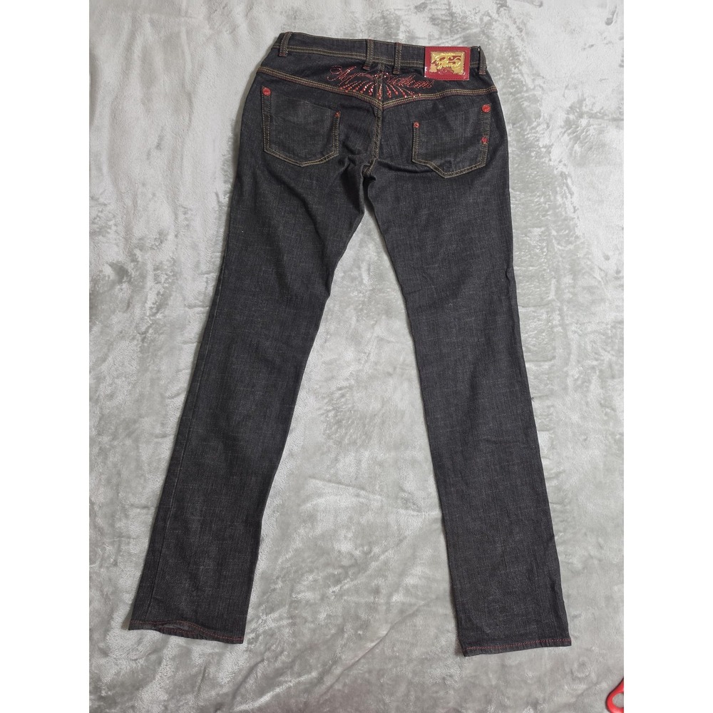 Apple Bottoms Jeans Juniors 9 Blue Low Rise Straight Rhinestone Pockets Logo